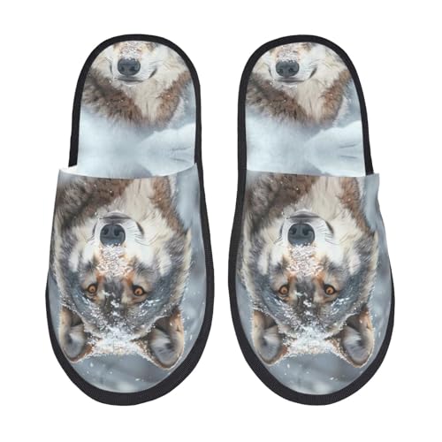Majestic Snowy Wolf Slippers for Women Men, Womens Slippers Winter House Shoes - bellbottoms