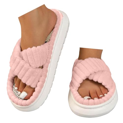 Slippers for Women Women's Fuzzy Cross Platform Slippers Comfortable Open Toe Memory Foam Slippers for Indoor Shoes - bellbottoms