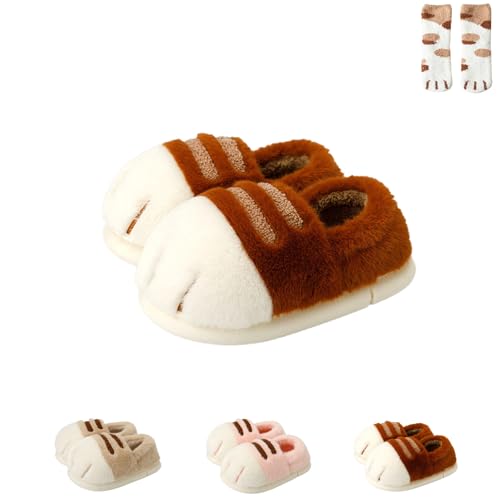 Cat Paw Slippers for Women Cat Paw Slippers hickened Anti-Slip Fluffy Slippers Winter House womens slippers - bellbottoms