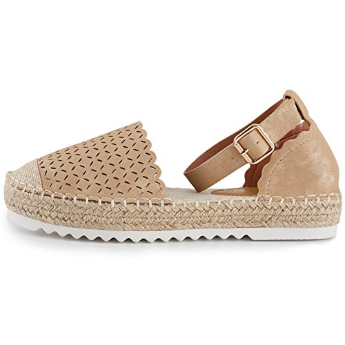 Alexis Leroy Women's Closed Toe Hollow Out Vamp Ankle Strap Platform Espadrille Sandals - bellbottoms