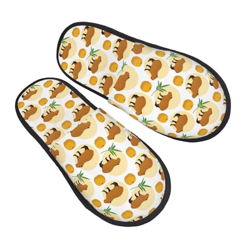 Cartoon Orange Capybara Slippers for Women, Womens Slippers Winter House Shoes, Anti-Skid Slippers - bellbottoms