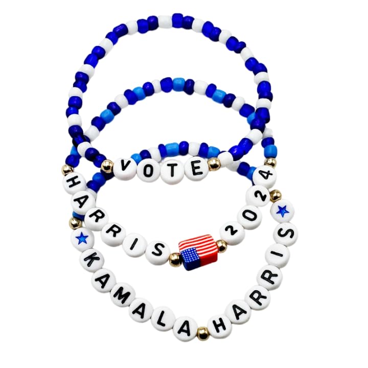 COLORFUL BLING Kamala Harris 2024 Bracelet President Vote Campaign Clay Bead Stretch Bracelets for Women Men - bellbottoms