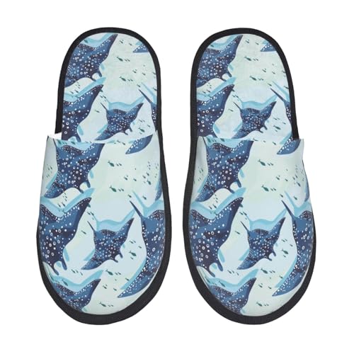 Stingray fish cool blue Slippers for Women, Womens Slippers Winter House Shoes, Anti-Skid Slippers - bellbottoms