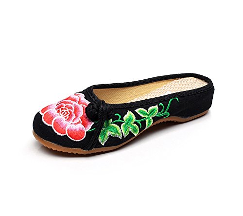 Lazutom Women Lady Chinese Style Embroidery Summer Casual Slippers Shoes - bellbottoms