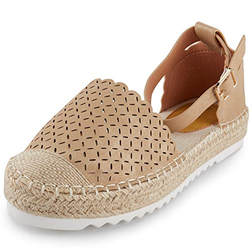 Alexis Leroy Women's Closed Toe Hollow Out Vamp Ankle Strap Platform Espadrille Sandals - bellbottoms