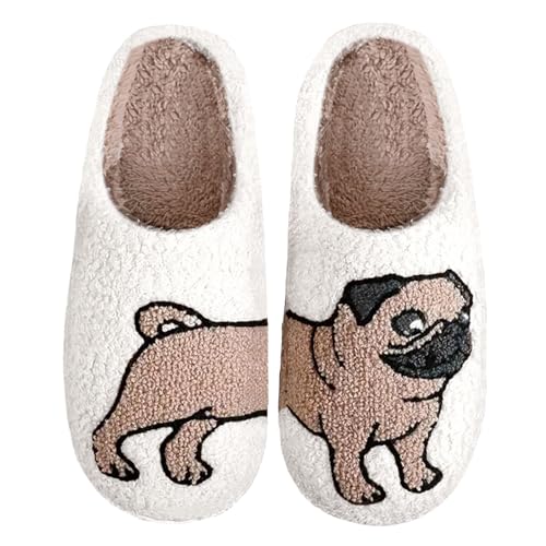 Women's Fleece Slippers Cute Funny Dog Slippers Fluffu Plush Slippers Slip-on Indoor House Slipper - bellbottoms