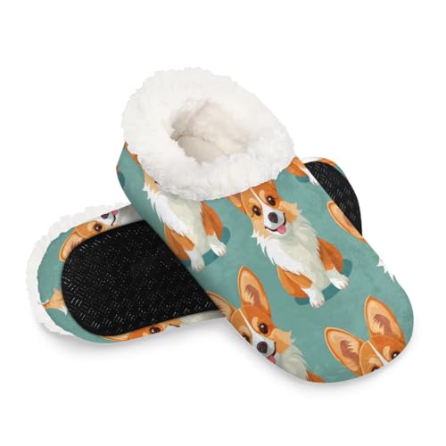 Dog Corgi Women's Slippers Socks Cozy Fuzzy Sherpa House Shoes Winter House Bedroom Slippers - bellbottoms
