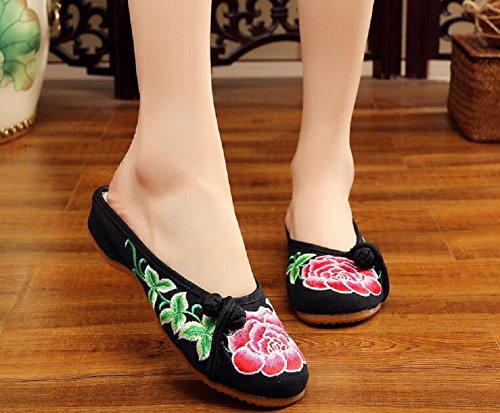 Lazutom Women Lady Chinese Style Embroidery Summer Casual Slippers Shoes - bellbottoms