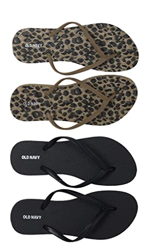 Old Navy Women Beach Summer Casual Flip Flop Sandals (8 Big Leopard & Black Flip Flops) with Dust Cover - bellbottoms