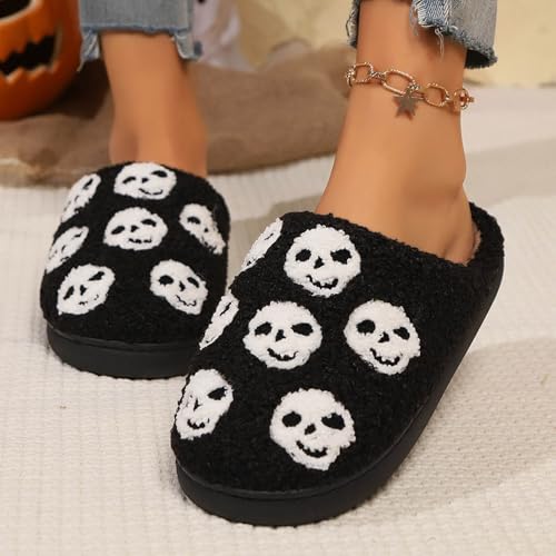 Slippers for Women Fuzzy Memory Foam Comfortable Winter Slippers Skulls Indoor Soft Plush Warm Womens Slippers - bellbottoms