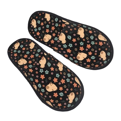 Capybaras Floral Slippers for Women, Womens Slippers Winter House Shoes, Anti-Skid Slippers - bellbottoms