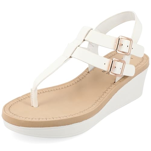 Journee Womens Strappy Platform Flip Flop Buckle Ankle Strap Bianca Tru Comfort Wedge Heel Sandal - bellbottoms