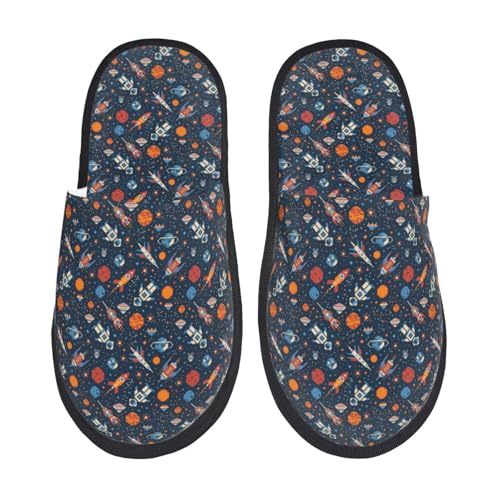 Spaceships And Stars In Outer Space Slippers for Women, Womens Slippers Winter House Shoes, Anti-Skid Slippers - bellbottoms