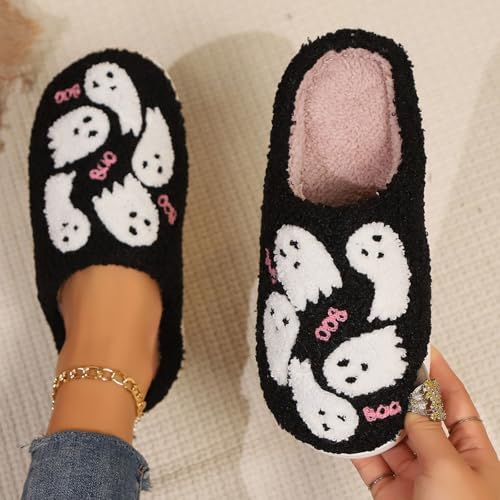 Slippers for Women Fuzzy Memory Foam Comfortable Winter Slippers Halloween Ghosts Trendy Indoor Womens Slippers - bellbottoms