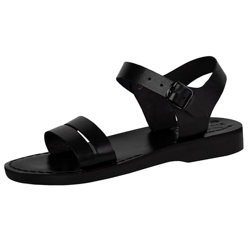 Holy Land Market Men/Women Biblical Jesus Leather Sandals/Slides From Jerusalem (Samaria Black) - bellbottoms