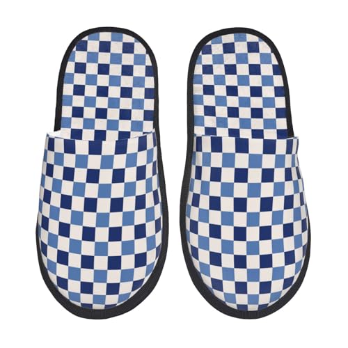 Blue and White Plaid Slippers for Women, Womens Slippers Winter House Shoes, Anti-Skid Slippers - bellbottoms