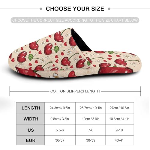 Cherry Flower Heart Women's Slippers Cute Warm House Shoes Home Slippers Spa Slippers Cotton Slippers - bellbottoms