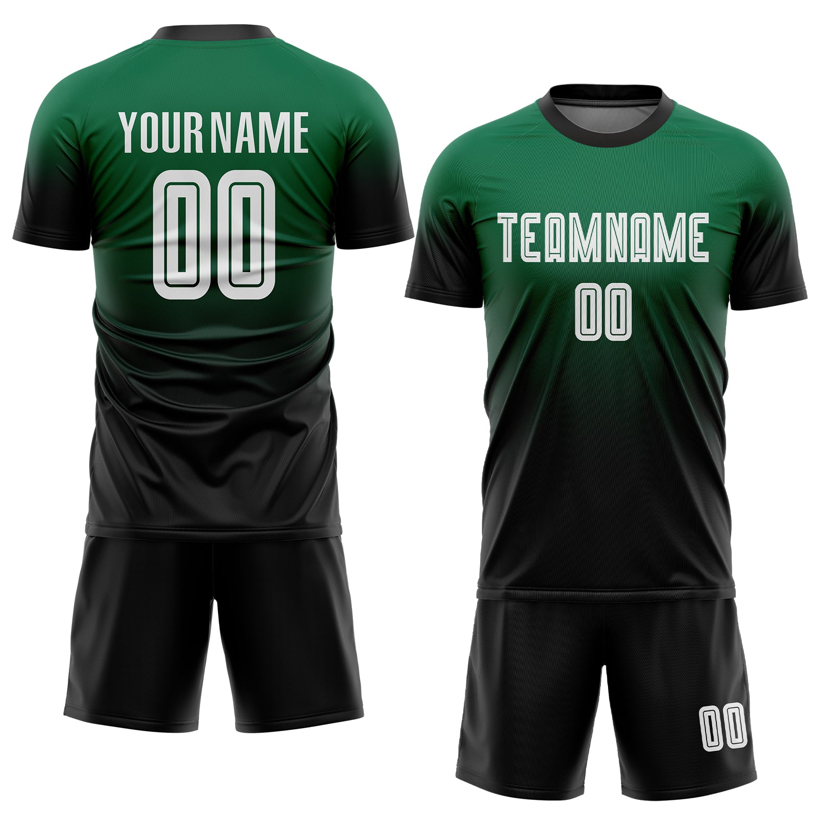 Custom Kelly Green White-Black Sublimation Fade Fashion Soccer Uniform ...