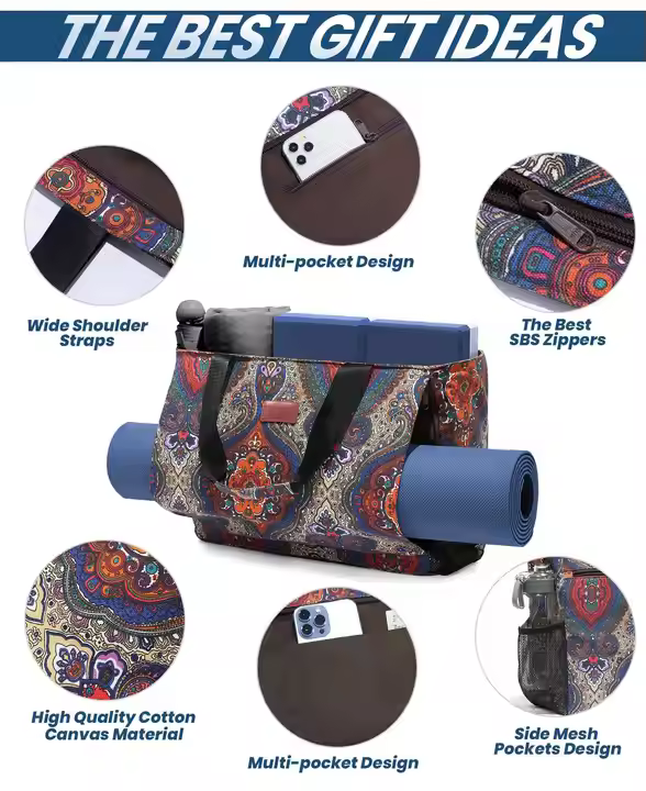 Yoga Bags for Women with Yoga Mats Bags Carrier Carryall Canvas Tote for Pilates Shoulder for Travel Office Beach Workout