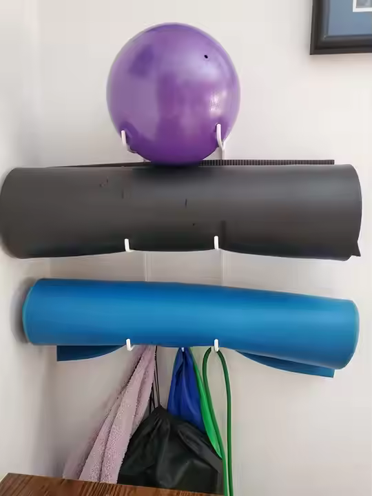 Yoga Mat Holder Wall Mount Yoga Mat Storage Home Gym Accessories With Wood Floating Shelves And Hooks