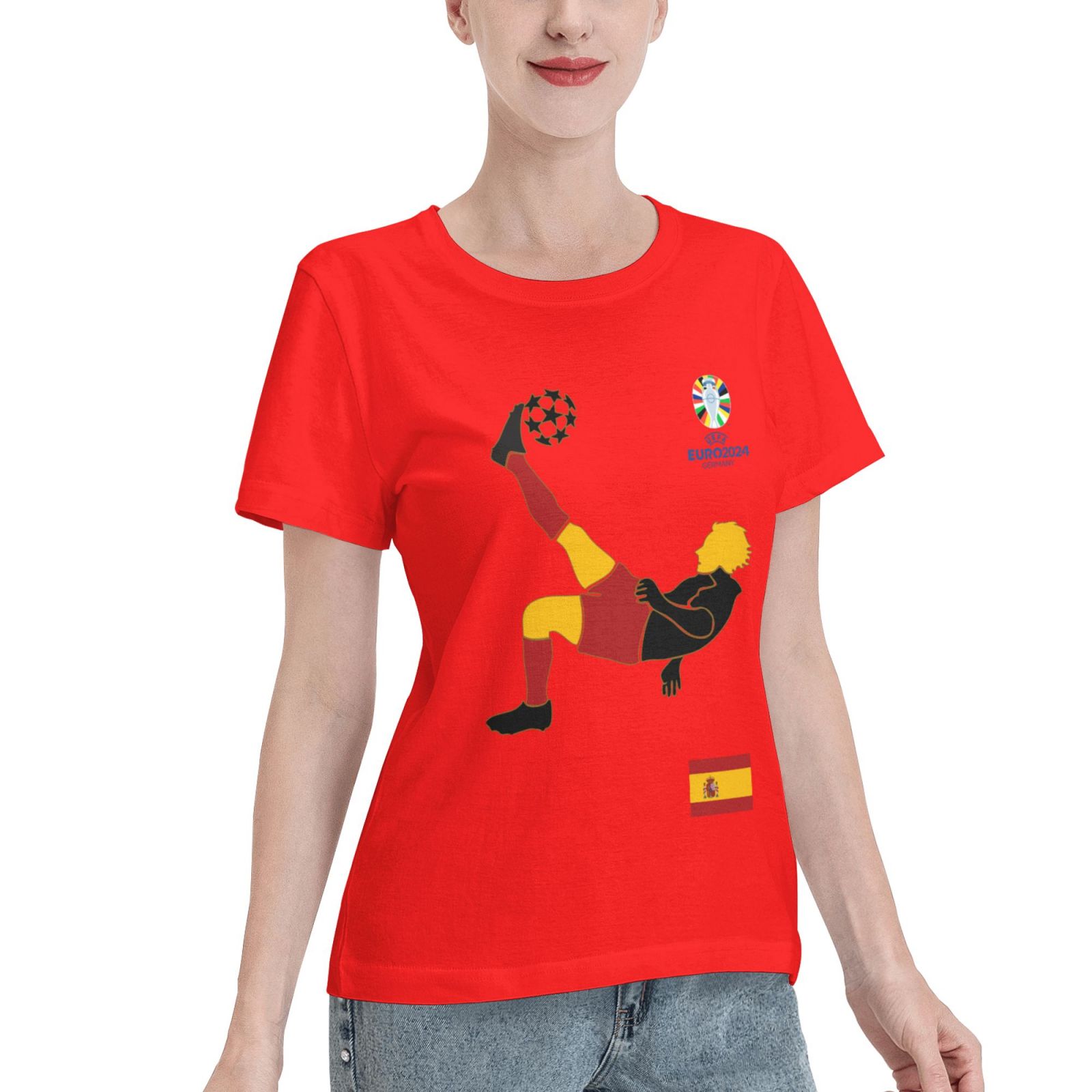 Women's Spain EURO 2024 Basic Short Sleeve T-Shirt WBT1725 - Soccerfana