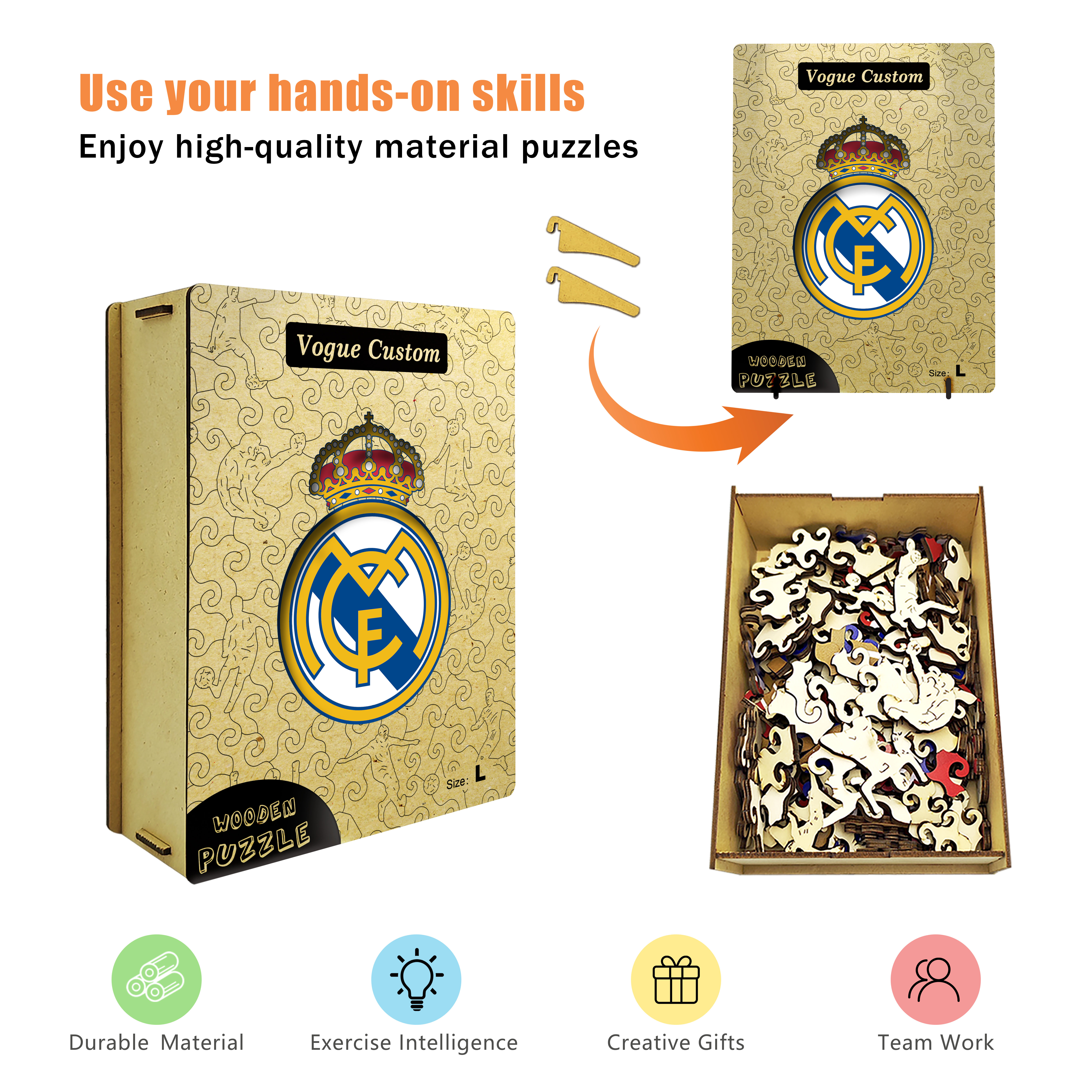 Real Madrid Logo Wooden Jigsaw Puzzle - Soccerfana
