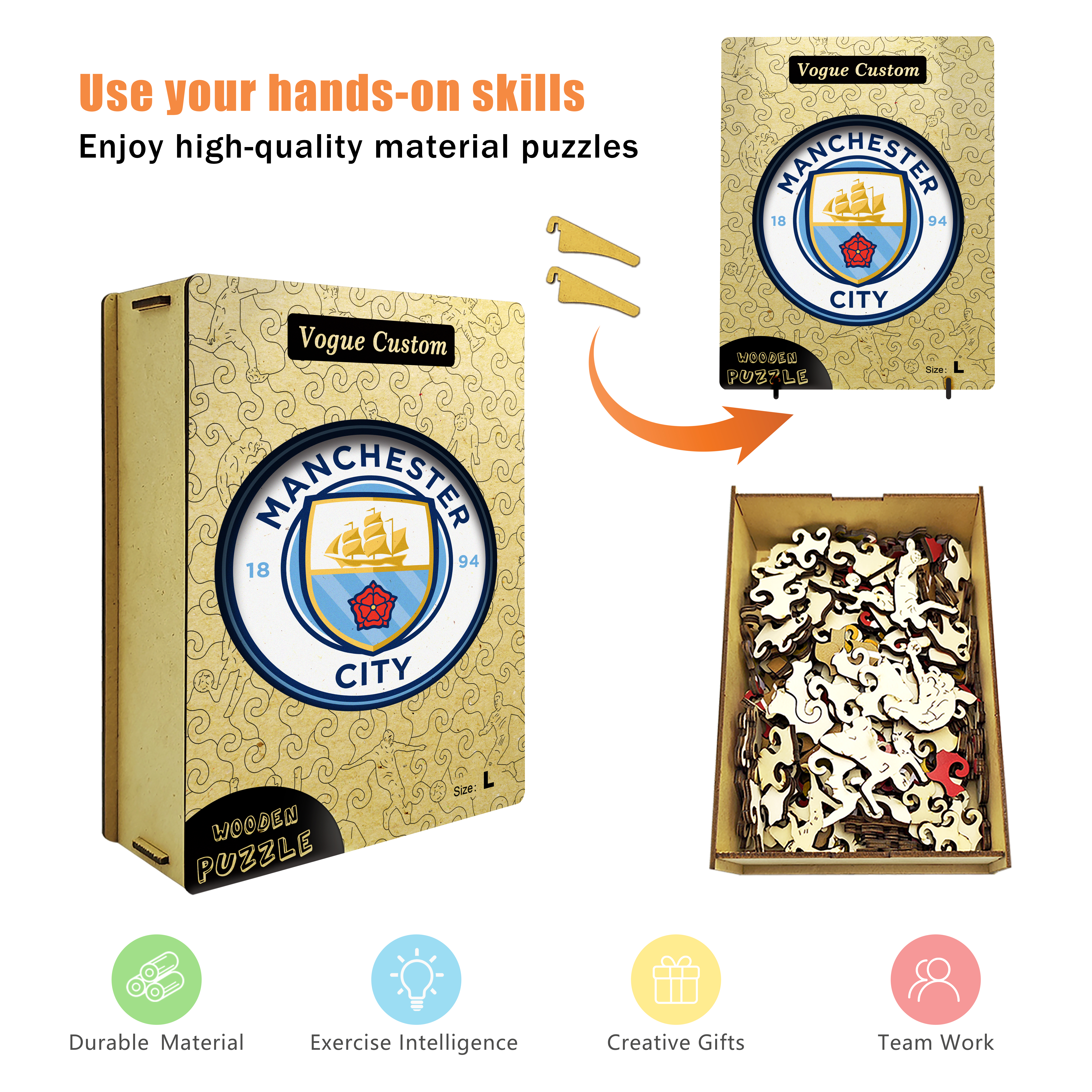Manchester City Logo Wooden Jigsaw Puzzle - Soccerfana