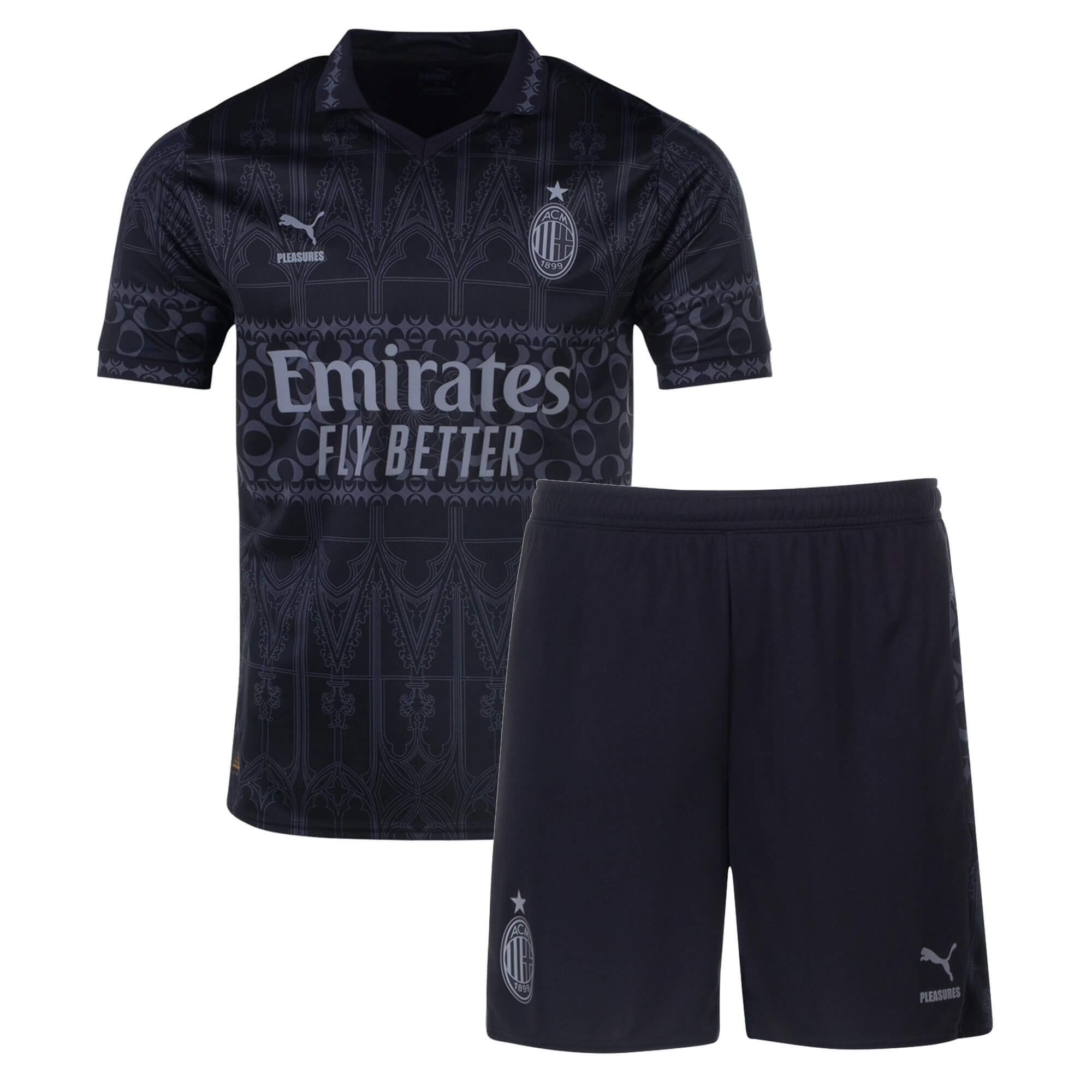 Kid's AC Milan x Pleasures Jersey+Shorts 2023/24 - Soccerfana