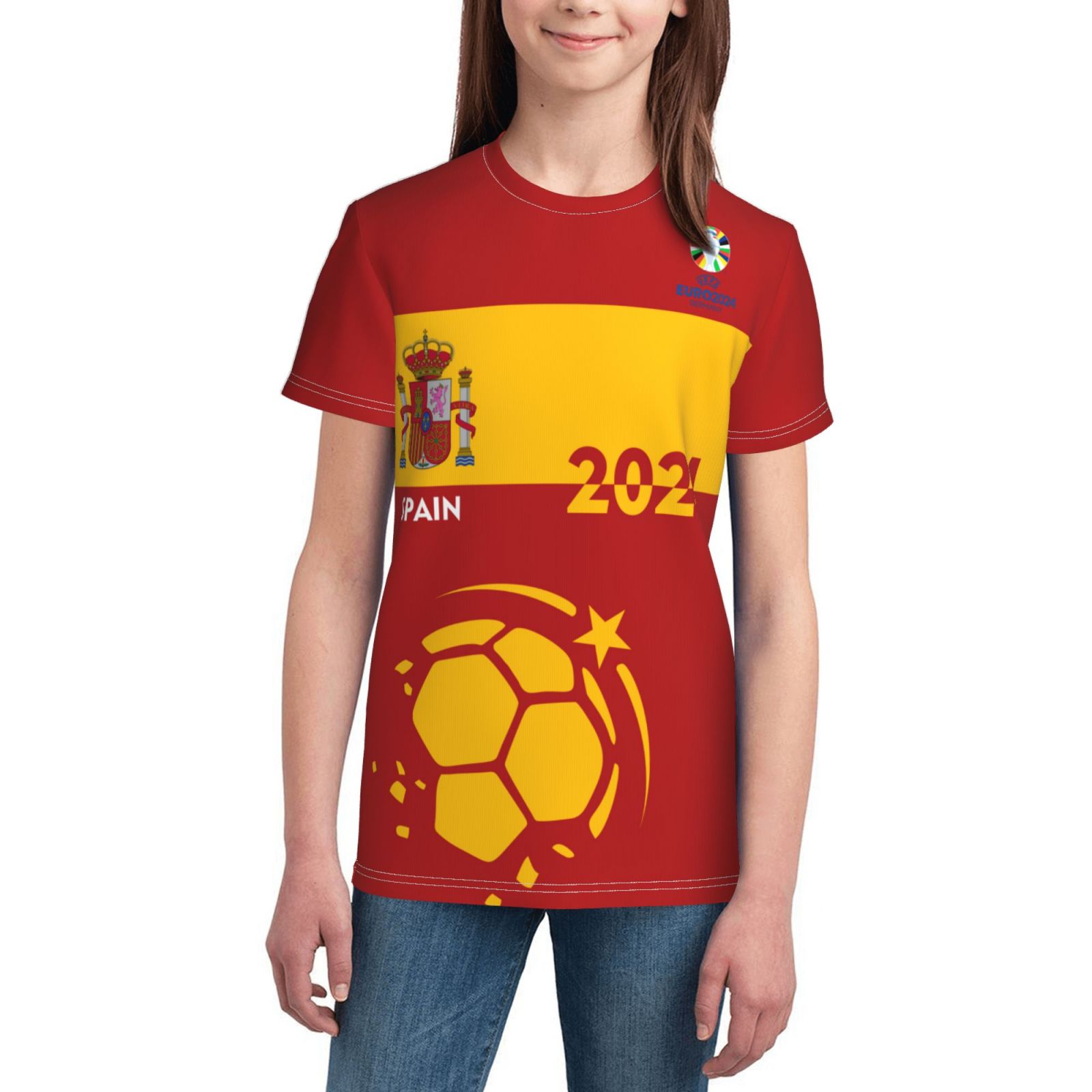 Kid's Spain EURO 2024 Youth Short Sleeve T-Shirt YST1700 - Soccerfana