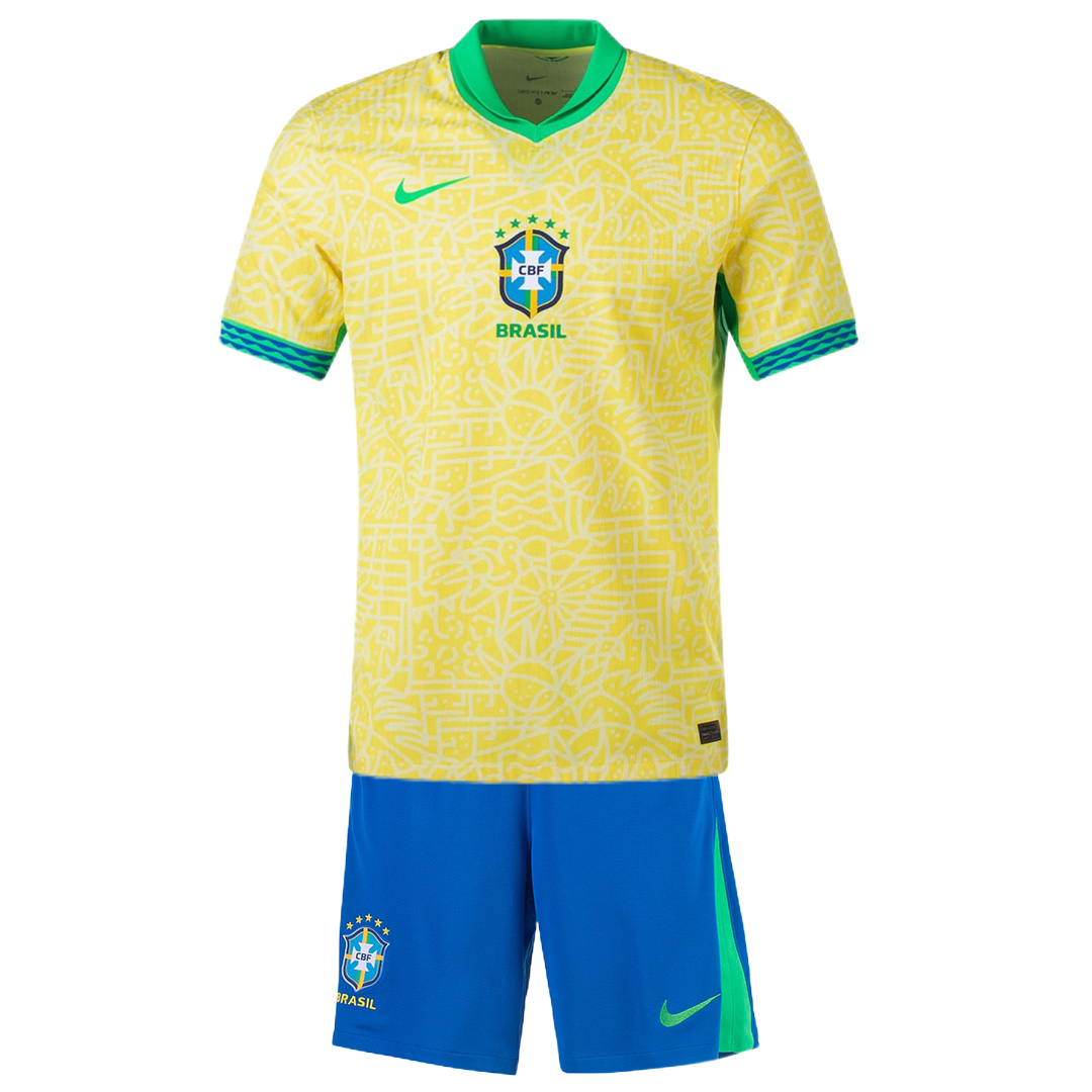 Kid's Brazil Home Jersey+Shorts Copa America 2024 - Soccerfana
