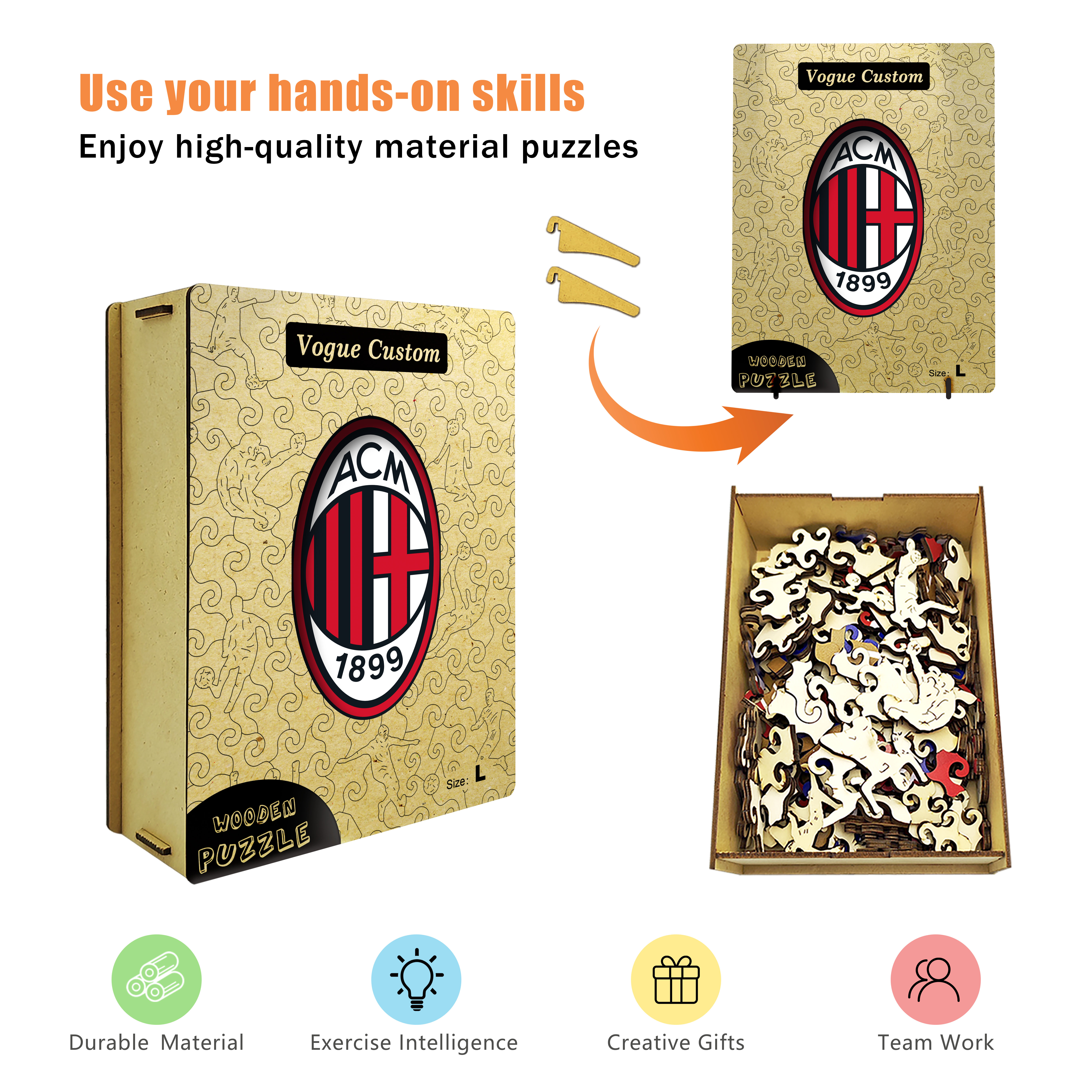 AC Milan Logo Wooden Jigsaw Puzzle - Soccerfana