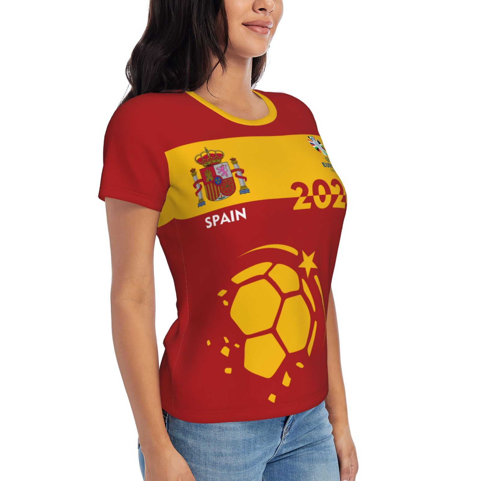 Women's Spain EURO 2024 Short Sleeve T-Shirt WST1686 - Soccerfana