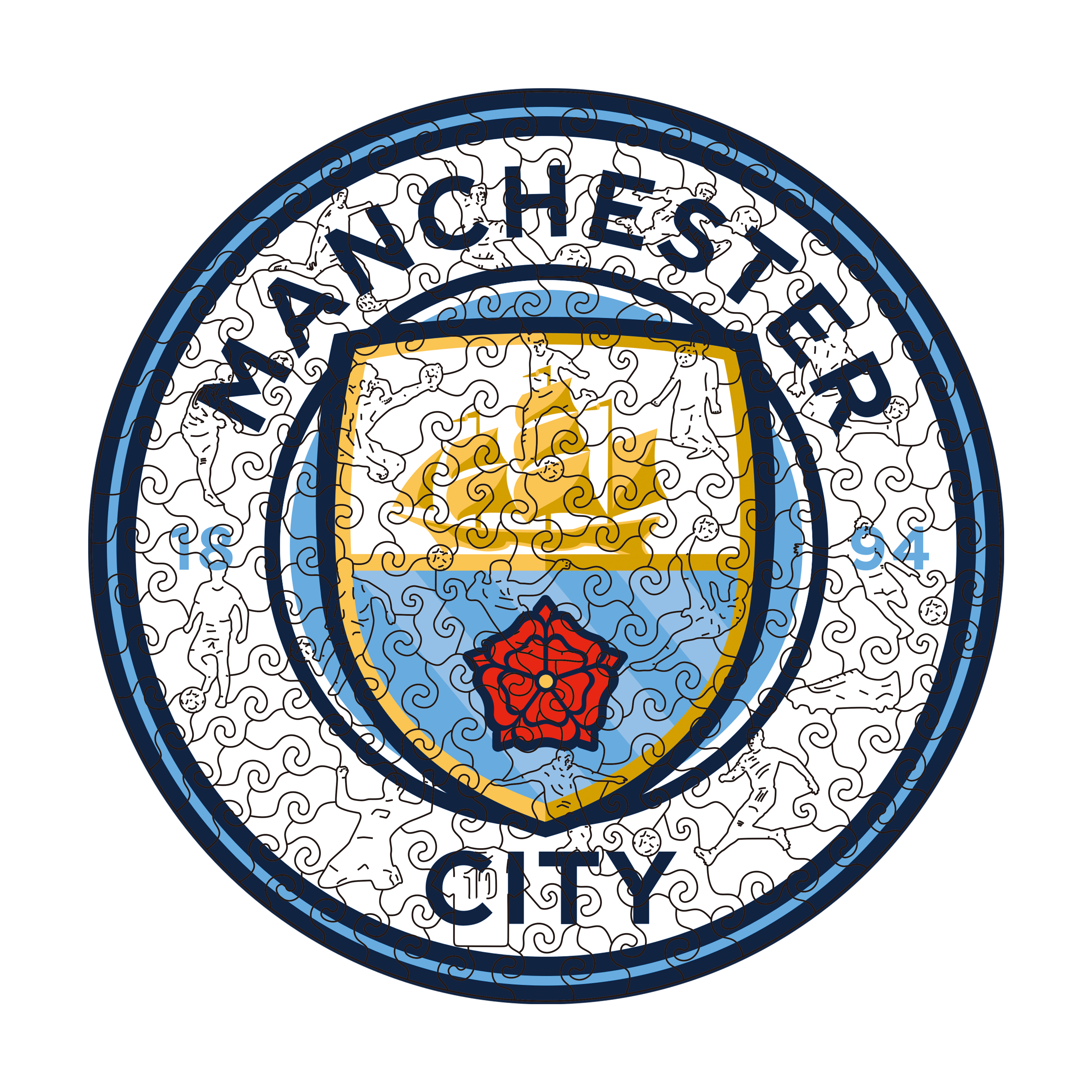 Manchester City Logo Wooden Jigsaw Puzzle - Soccerfana