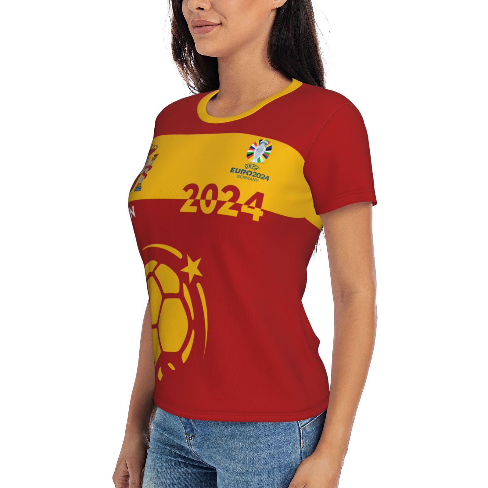 Women's Spain EURO 2024 Short Sleeve T-Shirt WST1686 - Soccerfana