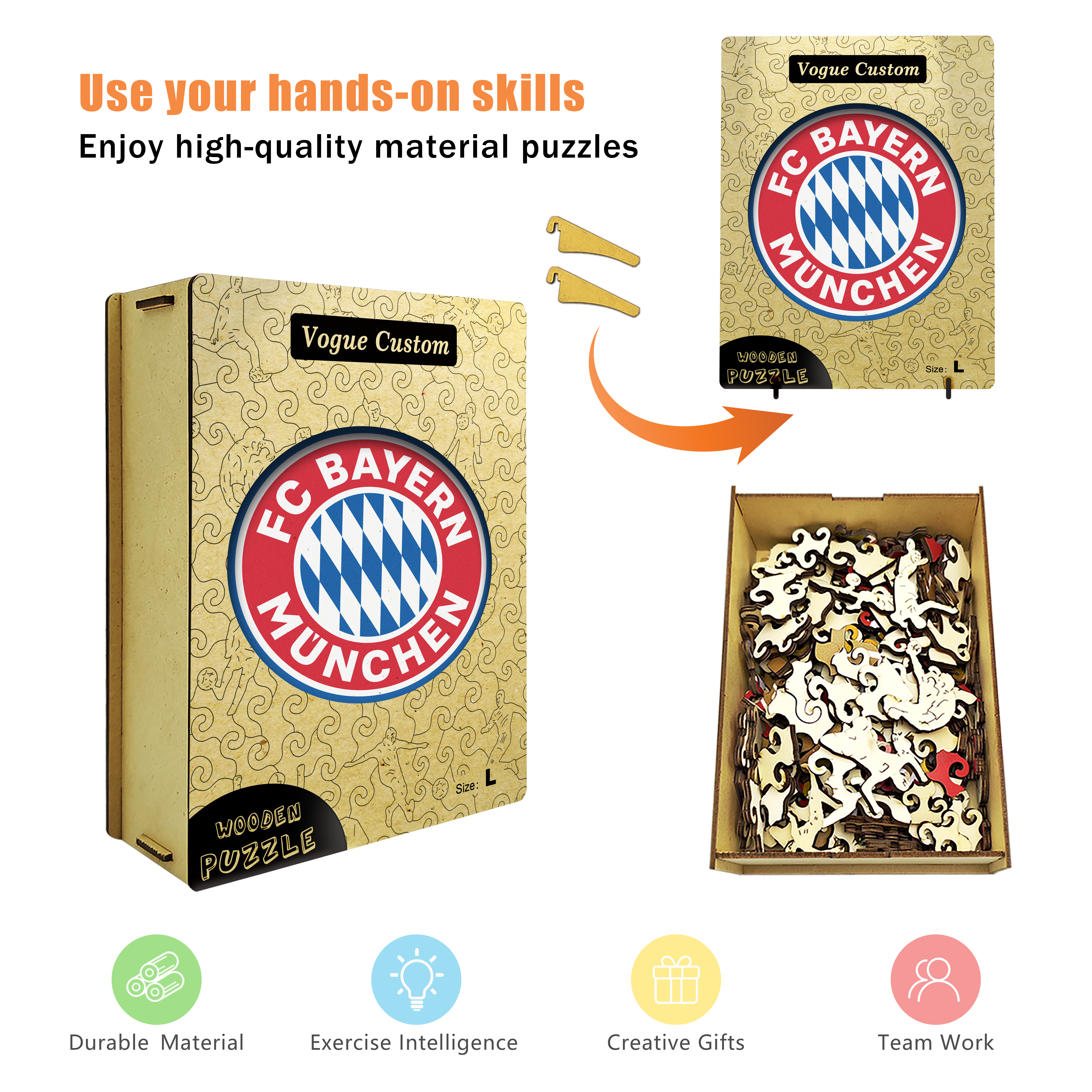 Bayern Munich Logo Wooden Jigsaw Puzzle - Soccerfana
