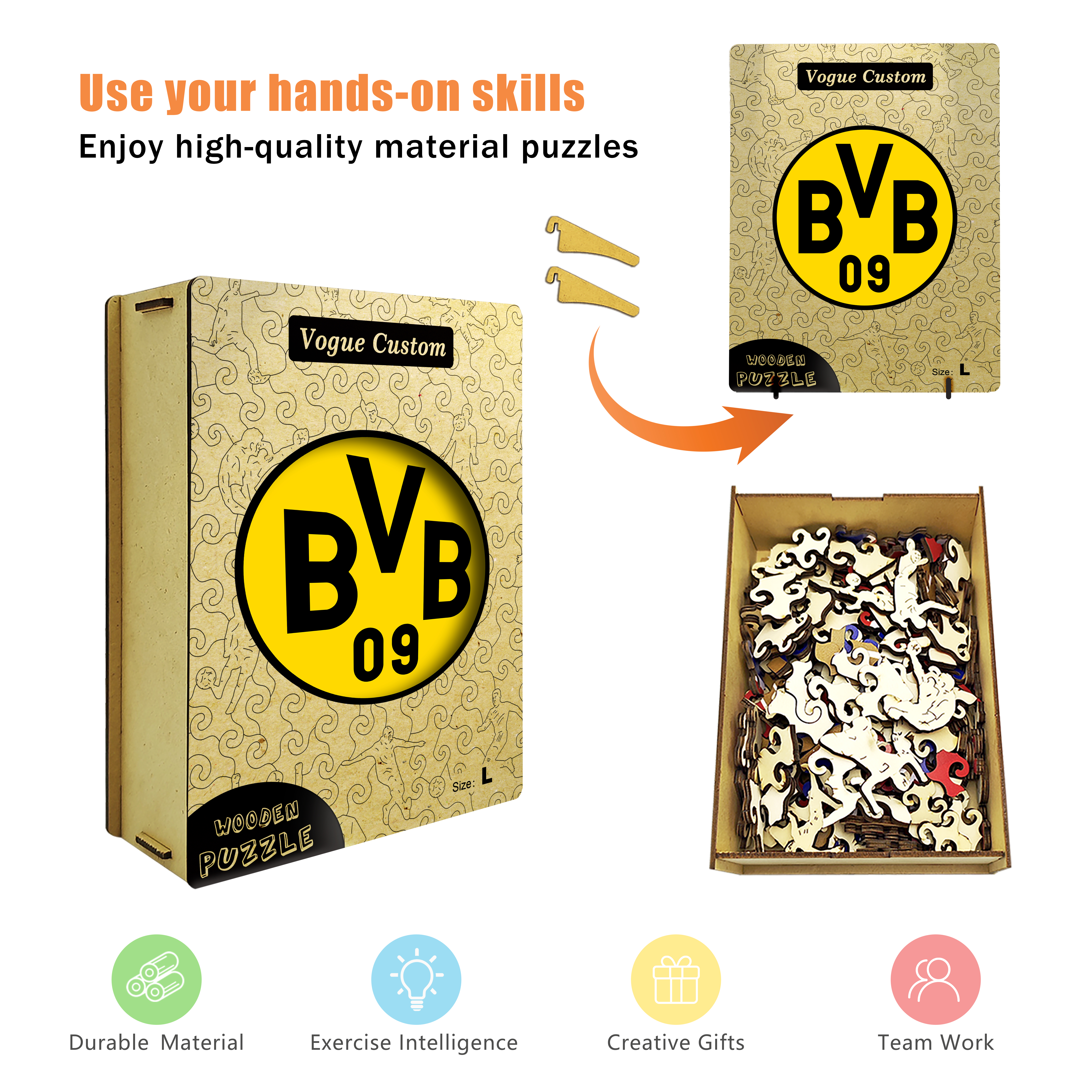 Borussia Dortmund Logo Wooden Jigsaw Puzzle - Soccerfana