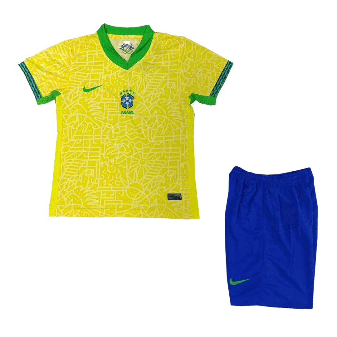 Kid's Brazil Home Jersey+Shorts Copa America 2024 - Soccerfana