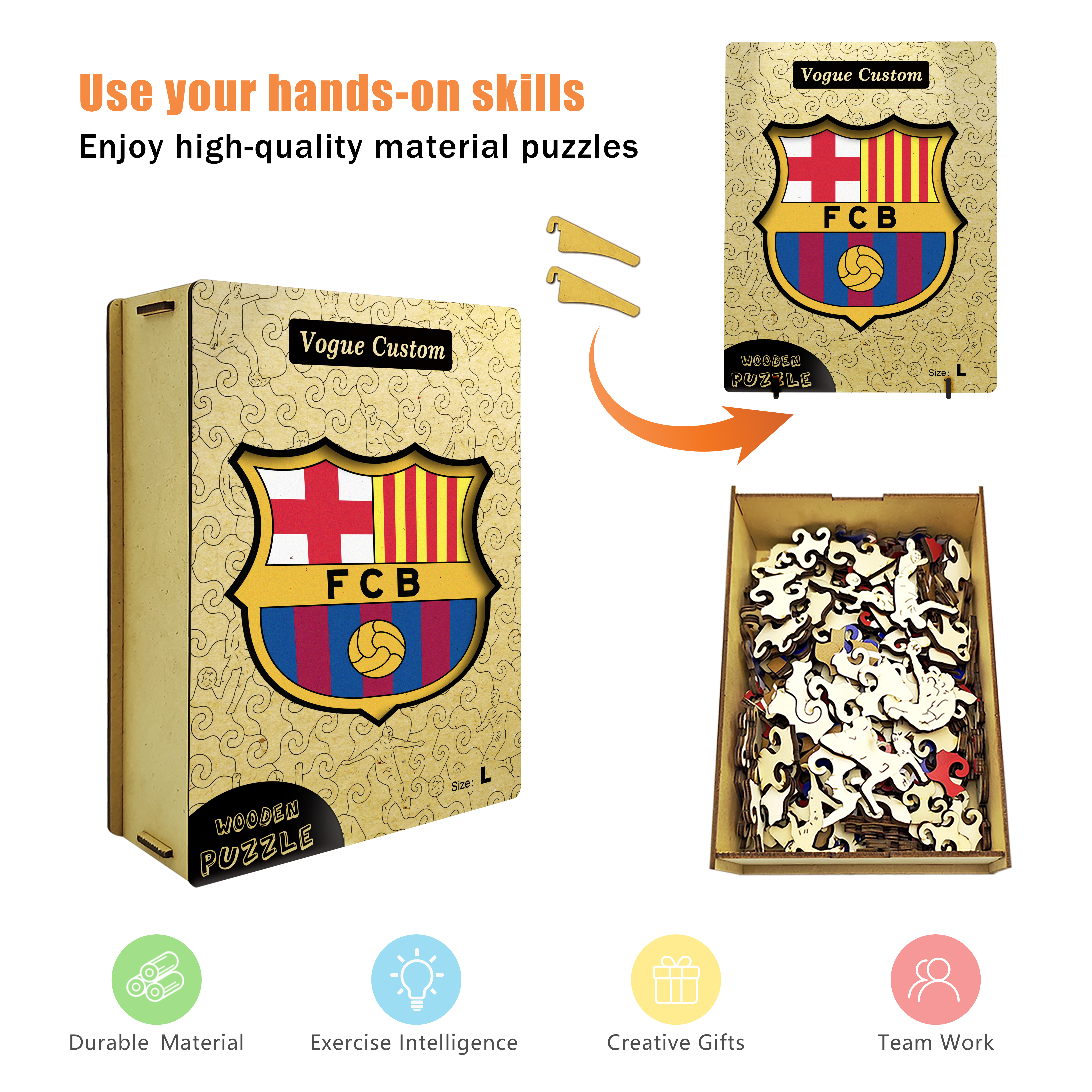 Barcelona Logo Wooden Jigsaw Puzzle - Soccerfana