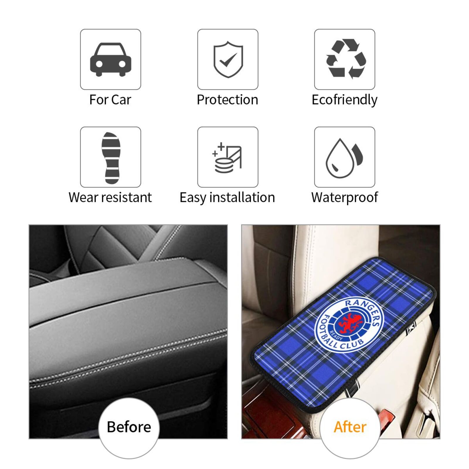 Rangers Car Handrail Box Cushion CHC2614 - Soccerfana