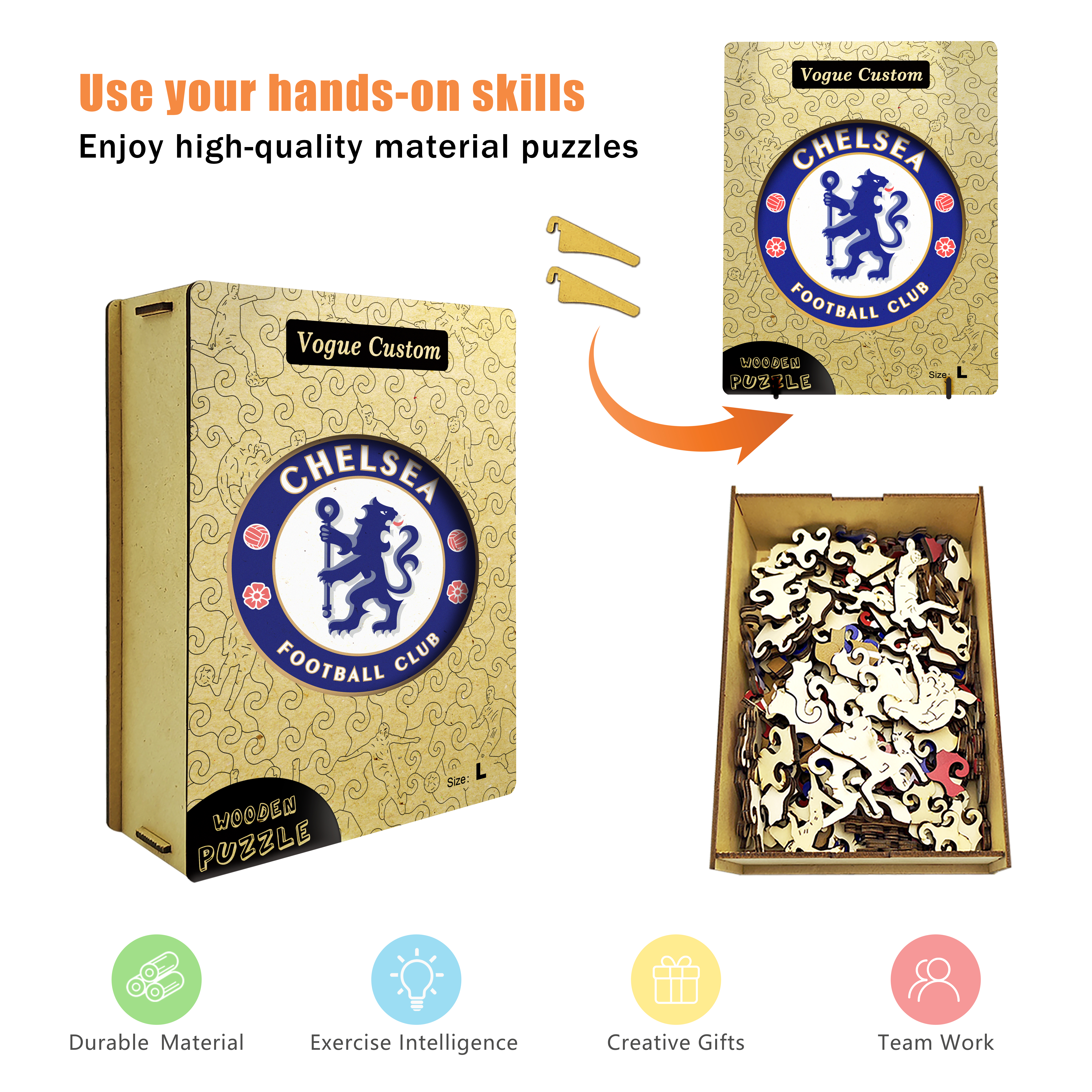 Chelsea Logo Wooden Jigsaw Puzzle - Soccerfana