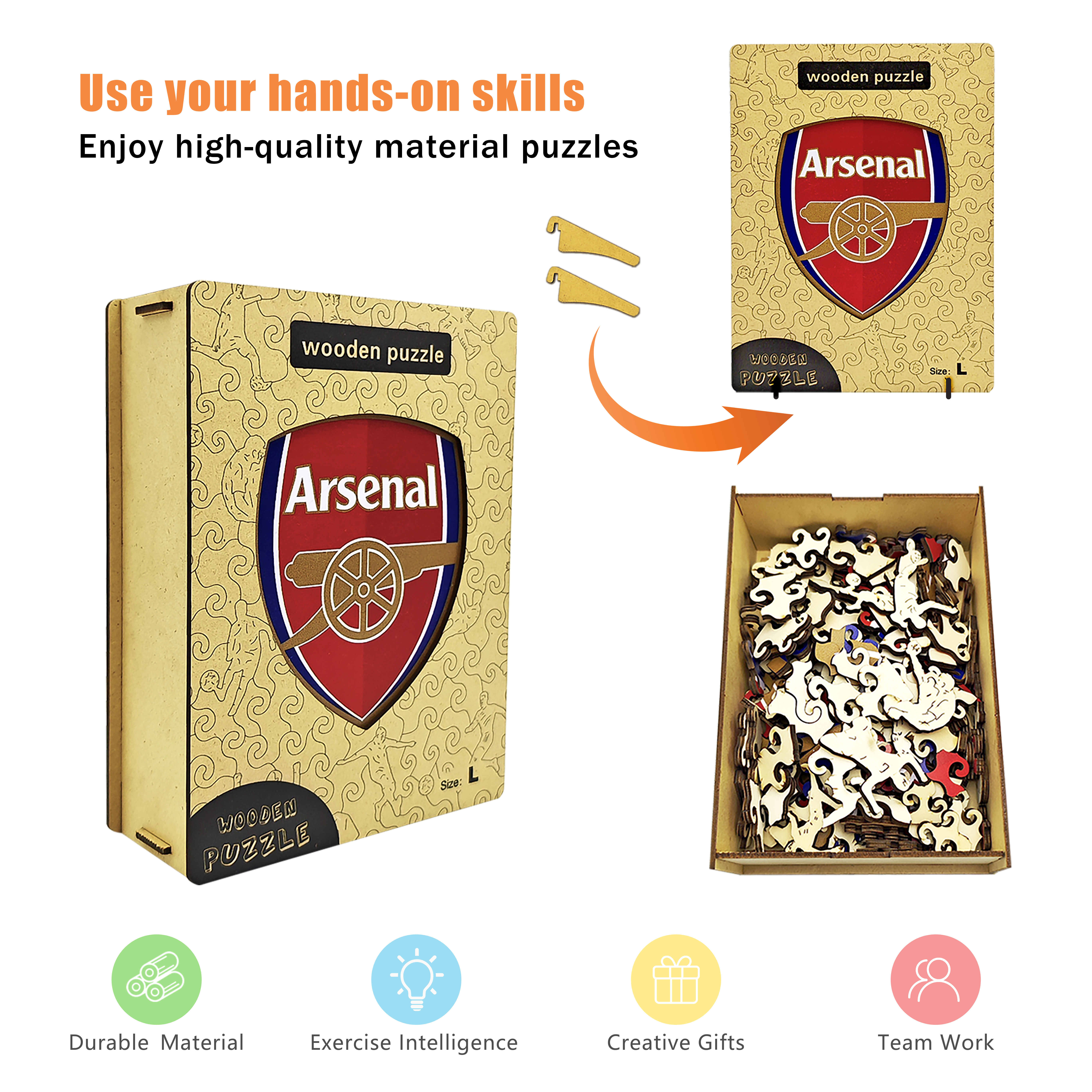 Arsenal Logo Wooden Jigsaw Puzzle - Soccerfana