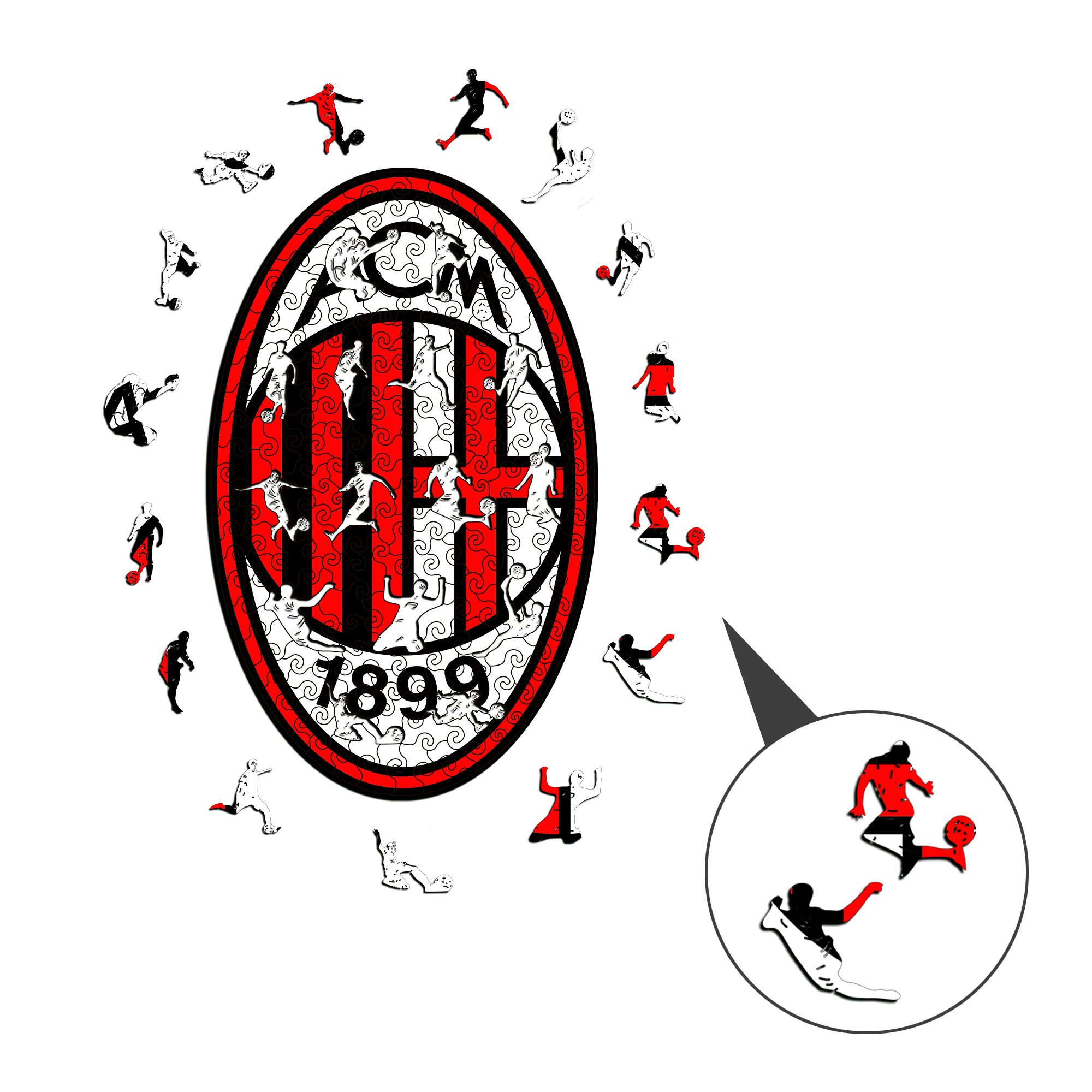 AC Milan Logo Wooden Jigsaw Puzzle - Soccerfana