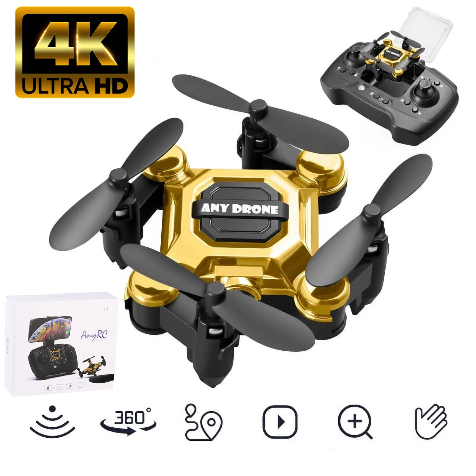 HNH Mini Foldable Drone with 4K HD Camera for Kids and Adults, FPV Foldable  RC Quadcopter with 360 Flip,Trajectory Flight