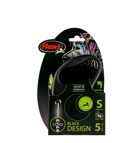 Flexi Lead Black Design Small Cord 5m Green
