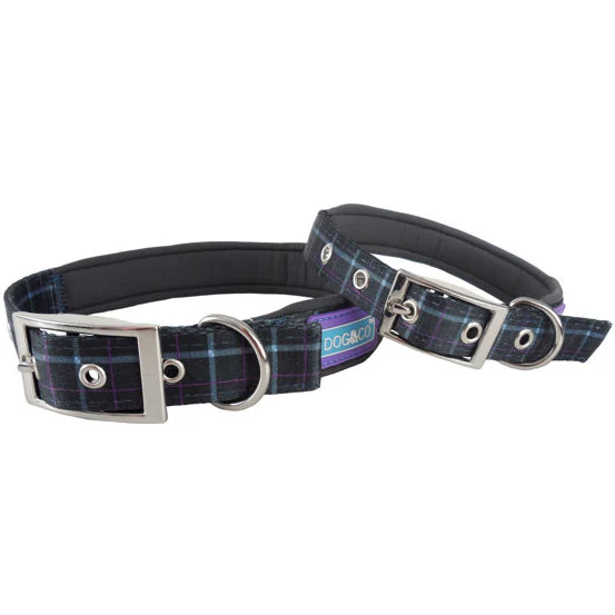 Dog Collar Blue Country Check Medium 14-18” x 3/4”
