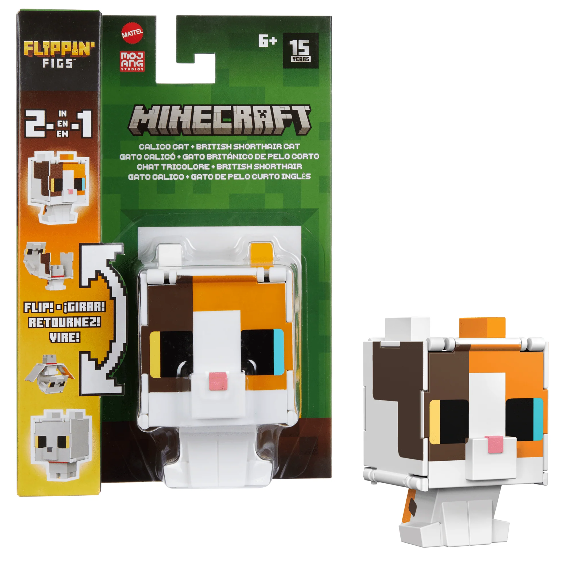 Minecraft Flippin’ Figs Figures Collection, 2-in-1 Fidget Play, 3.75-in Scale & Pixelated Design (Characters May Vary)