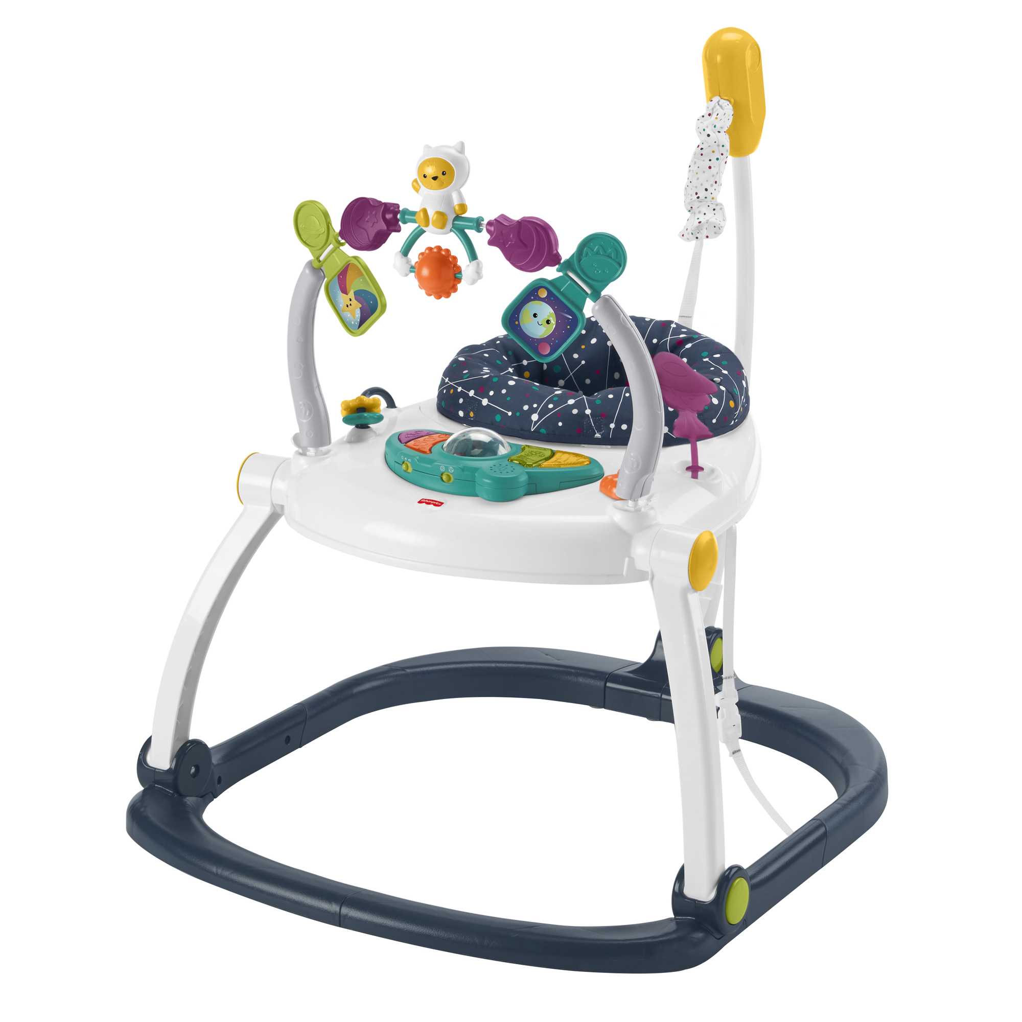Fisher-Price Baby Bouncer Activity Center Jumperoo Spacesaver With Lights & Sounds, Astro Kitty