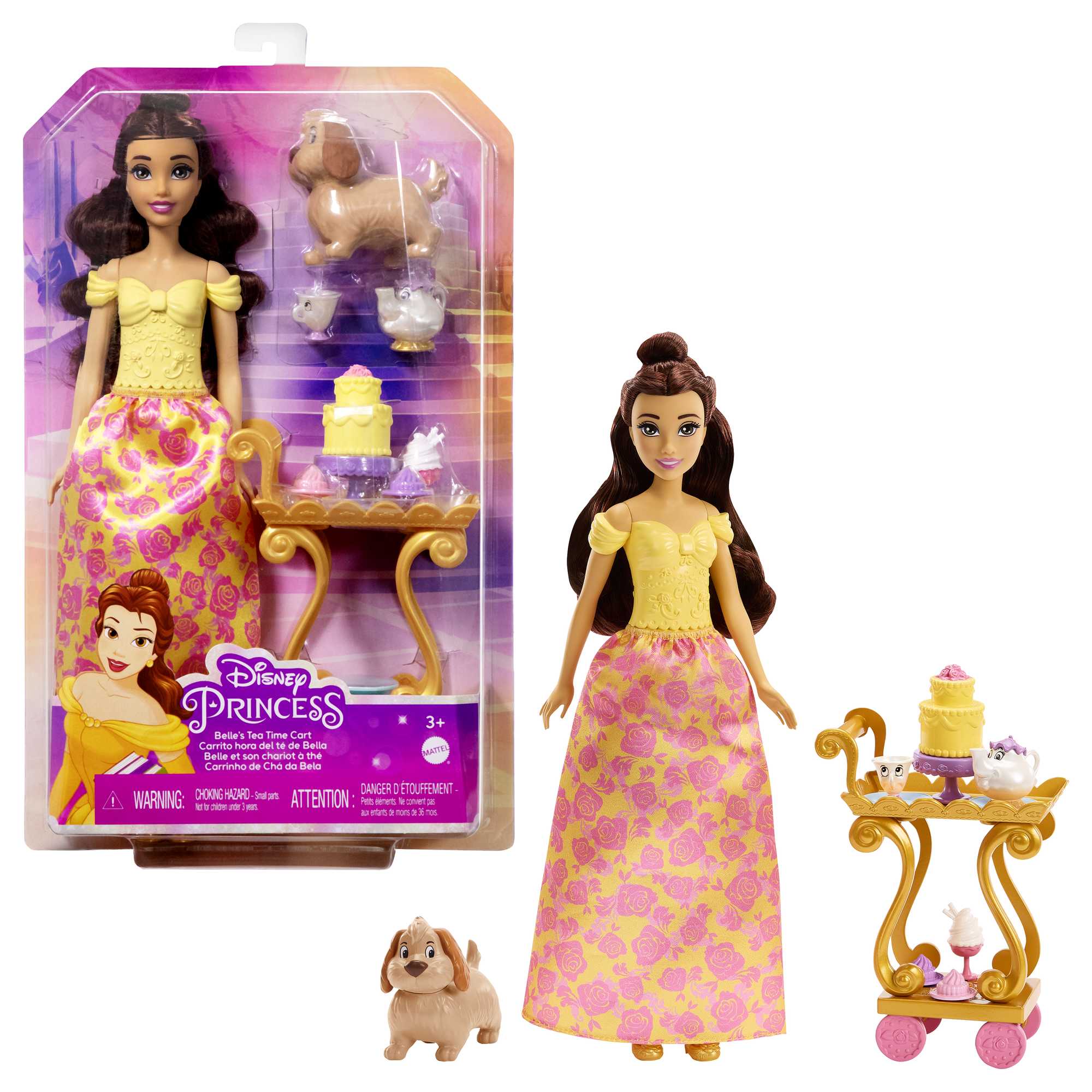 Disney Princess Belle's Tea Time Cart Doll And Playset With Fashion Doll, Cart And Accessories