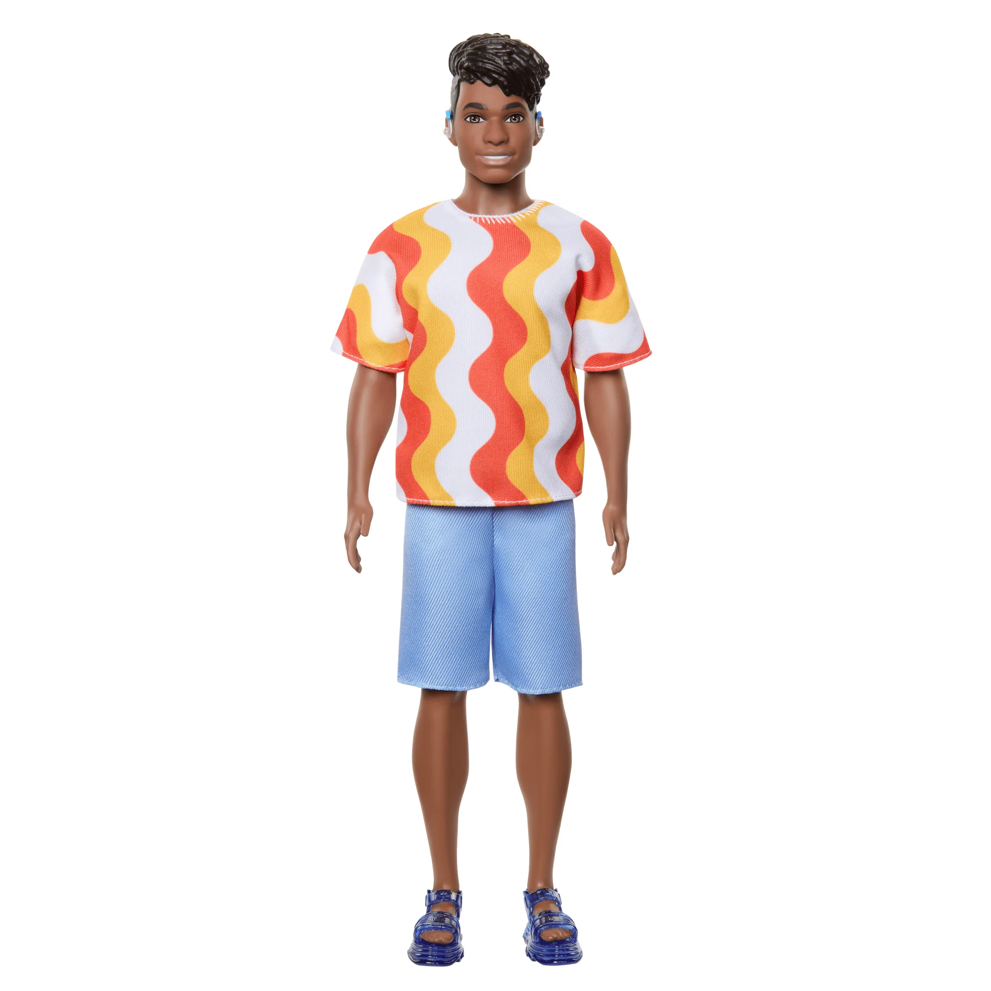 Barbie Fashionistas Ken Doll #220 With Hearing Aids Wearing An Orange Shirt & Jelly Shoes