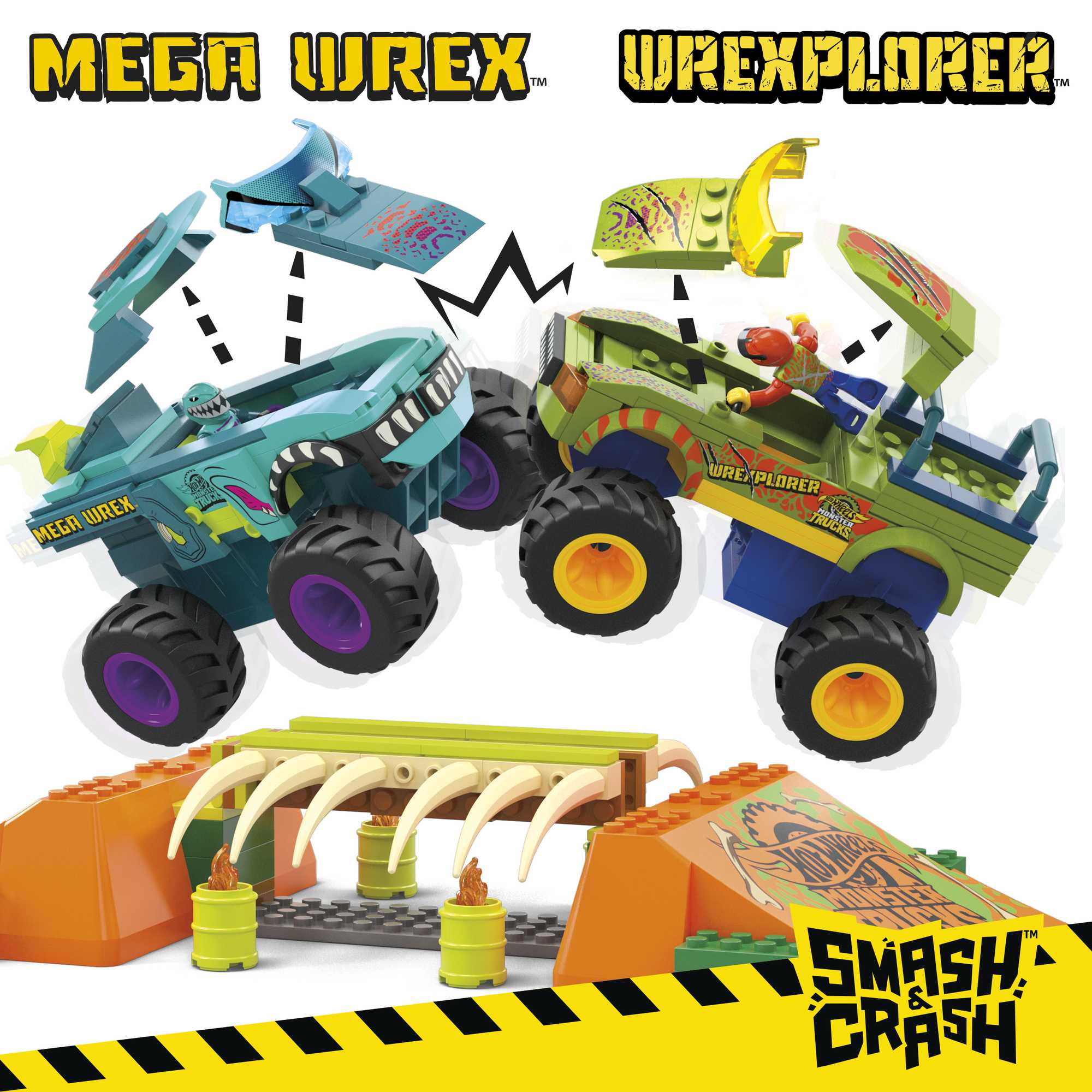 MEGA Hot Wheels MEGA-Wrex Boneyard Stunt Course Building Toy With 2 Figures (332 Pieces)